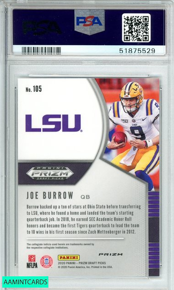 2020 PANINI PRIZM DP JOE BURROW #105 SILVER PRIZM ROOKIE RC PSA 10 GEM MT 51875529